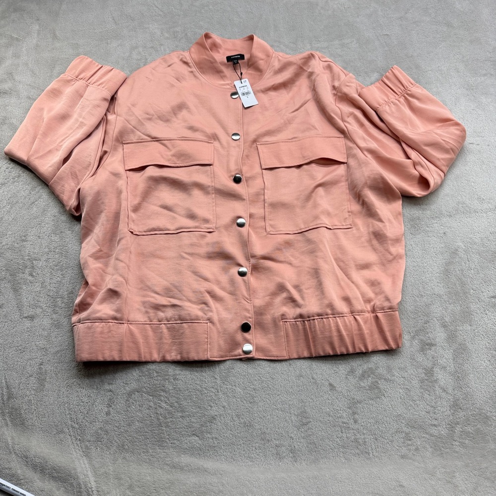 Express Bomber Jacket Women XL Peach Pink Snap Front Utility Coquette Soft Girl